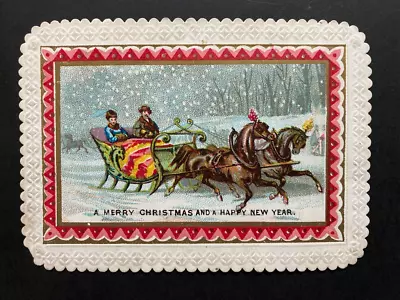 Victorian Christmas Card Sleigh Drawn By Horses • $22.41