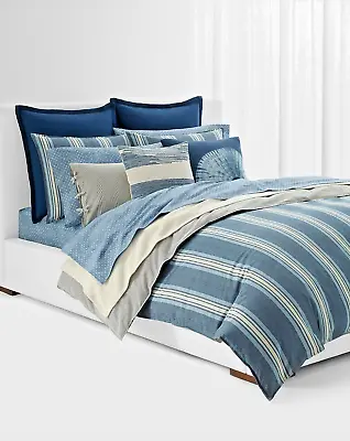 9-Pc Ralph Lauren Gavin King Comforter Set Sheet Set Pillows Nautical Blue $1200 • £405.31