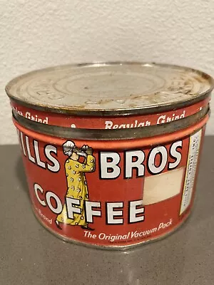 Vintage Hills Bros Coffee Tin Can Key Opener Style Regular Grind 1 LB Red Can • $9.95
