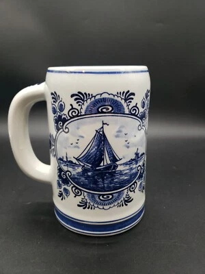 Delft Blue Holland Mug Beer Stein Windmill Sailboat Haindpainted • $14.99