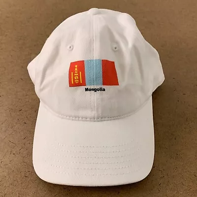 Adult One Size White Mongolia Logo Graphic Adjustable Strap Back Canvas Hat NWT • $9.33