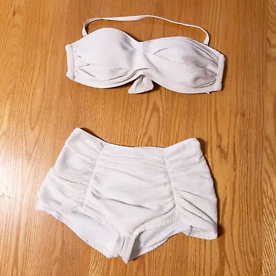 Vitamin A Essentials White Shirred High Waisted Bandeau Bikini Set Size Large 10 • $48