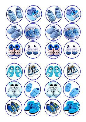 24 Baby Boy Shoes Cupcake Topper Iced  Icing Edible Fairy Cake Toppers • £4.25