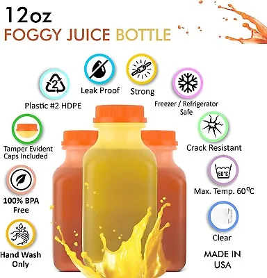 100 Pack Empty Translucent Plastic Juice Bottles With Tamper Evident Caps 12 Oz. • £93.44