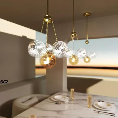 Modern Blown Glass Chandelier Gold 4-Lampshades Light Pendant Fixture • $199.99