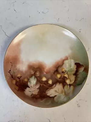 Vintage 8”+ Hand Painted Acorn Fall Leaves Cabinet Plate Artist Signed M. Bishop • $19.90