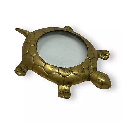 Vintage 1980's Brass Turtle Paperweight Magnifying Glass Figurine • $19.50