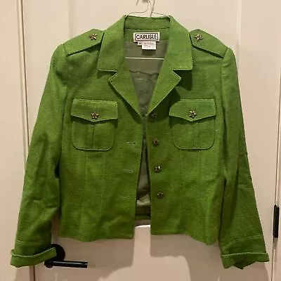 Vintage Carlisle Lime Green Silk  Jacket/epaulette &shoulder Pads.  NWOT • $40