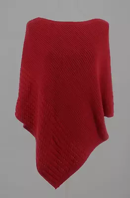 J Jill Poncho One Size Cable Ribbed Knit Red Cotton Blend Sweater Pullover Cape • $21.84