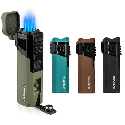 Portable Windproof Cigar Lighter Butane Gas Lighter Quad Jet Flame Mini Turbo • $17.99