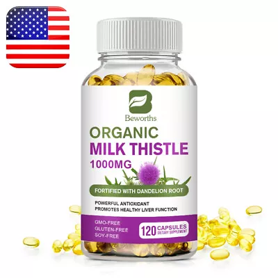Milk Thistle Liver Cleanse Detox 120 Capsules Herbal Liver Support Supplement • $13.28