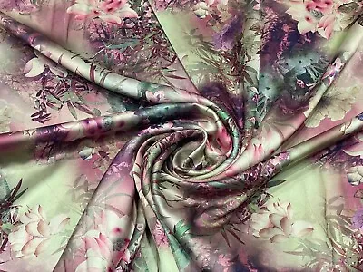 £1.20 • Buy Printed Silky Charmeuse Faux Silk Satin Fabric Dress Craft Draping Material 58''