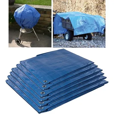 BLUE TARPAULIN Small-Large Waterproof Sheet Cover Ground Trailer Garden Tarp • £8.99