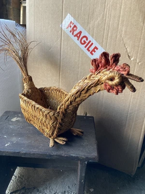 £49.99 • Buy Vintage French Rattan Wicker Woven Basket Egg Storage Hen Decor Rare Mascot Eggs