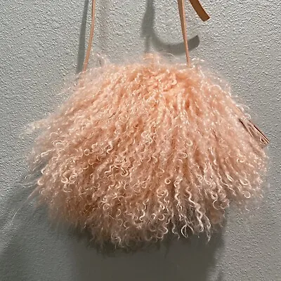 Ugg Mongolian Curly Fur Pom Pom Tropical Peach Crossbody Purse Handbag • $110.49