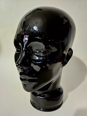 Vintage Black Glass Life Size Mannequin Head 11.5  Bust Display~Wig~Glasses~Hat • $69.99