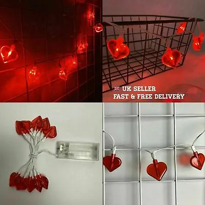 £4.59 • Buy Love Heart Lights 10-20 LED Red Heart Shaped Valentines Day Gift Decoration
