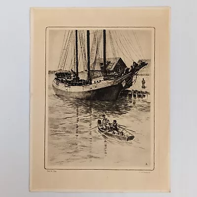 Out To Sea - R.H. Palenske - Vintage 16  X 12  Unframed Etching - Excellent • $15