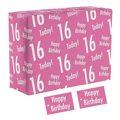 16th Birthday Pink Wrapping Paper & Gift Tags - 1 Sheet - For Girls Daughter • £4.50