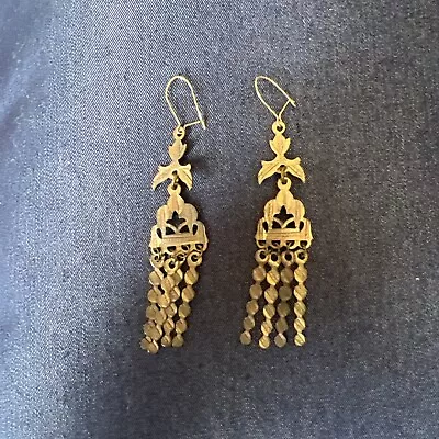 Vintage Brass Earrings Late Victorian Period Middle Eastern? • $24