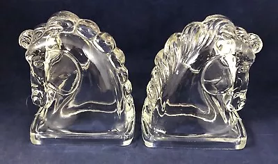 Federal Glass Pressed Clear Horse Head Bookends Art Deco • $5.95