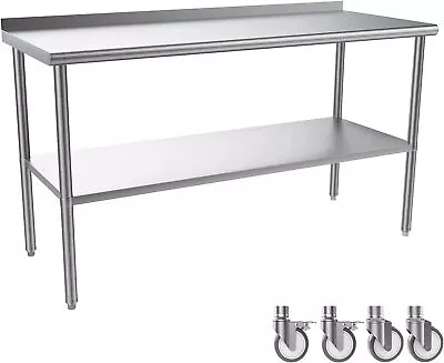 60'' X 24'' Stainless Steel Table For Prep & Work With Backsplash And Wheels NEW • $179.99