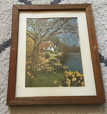 VTG Framed Foil Art Cottage Scene Picture 9 1/2 X 11 • $14.95