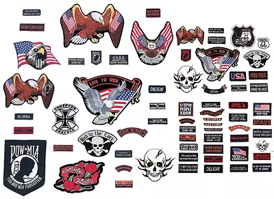 PATCH SET Assorted 20pc Embroidered Badge Motorcycle Biker Vest Jacket USA Flag • $16.99