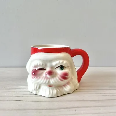 Vintage Winking Santa Mug Rhinestone Eye Japan Christmas  2 3/4” • $26