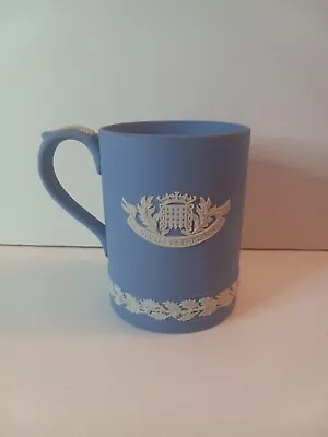 Wedgwood Blue Jasperware Mug Cup House Of Parliament 10 Oz Christmas 1974 • $15