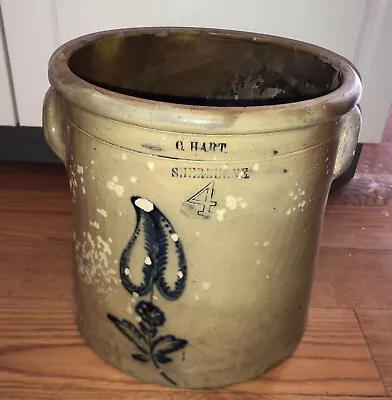 Antique 1800s 4 Gal C Hart & Son Sherburne Cobalt Floral Flower Stoneware Crock • $199.99