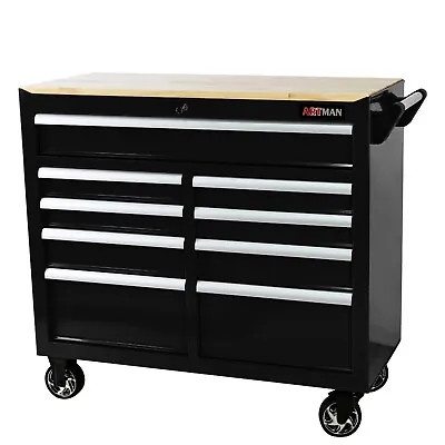 9 Drawers Rolling Tool Cart Tool Chest Storage Cabinet Tool Box W/ Wooden Top • $824.99