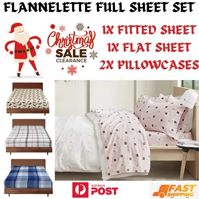 100% Cotton Flannelette Sheet Set Single Double Queen King Single Size Bedding • $32.95