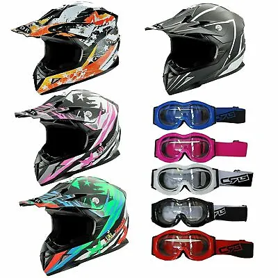 Youth Kids MX Motocross Motorcycle Helmet + Clear Len Goggles For Dirt Bike ATV • $89.95