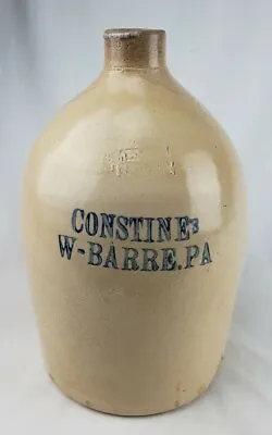 Antique 19thc Constine Wilkes Barre PA Stoneware Jug Crock James Ryan Pittston • $269.95