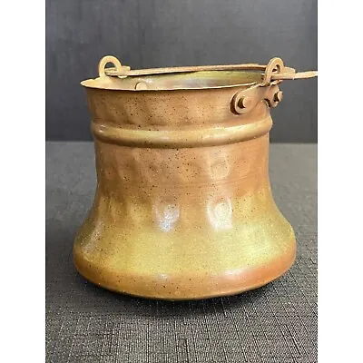 Vintage Hammered Solid Copper Bucket Pot Pail W/Handle Patina Rustic • $19.99