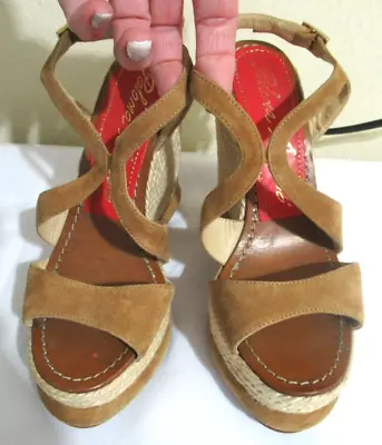 $28.99 • Buy Paloma Barcelo Women’s Mafafa Espadrille Wedge Sandals Tan Suede Size 37 US 6.5