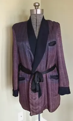 Vintage Size M Purple Silk Print Men's Smoking Dinner Robe Jacket READ! • $125