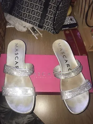 £25 • Buy Beautiful Sparkly Mascaro Silver Crystal Leather Sliders Shoes Boxed Uk 4