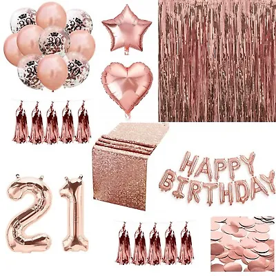 Rose Gold Happy Birthday Bunting Banner Balloons Tinsel Curtain DECORATIONS • £2.49