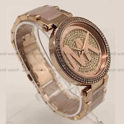 Michael Kors MK6176 Parker Rose Gold Pave Crystal MK Logo Dial Women's Watch • $99