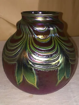 Lotton Studio Daniel Lotton Art Glass Vase-Drape/Leaf-Iridescent-Mid Century Mod • $725