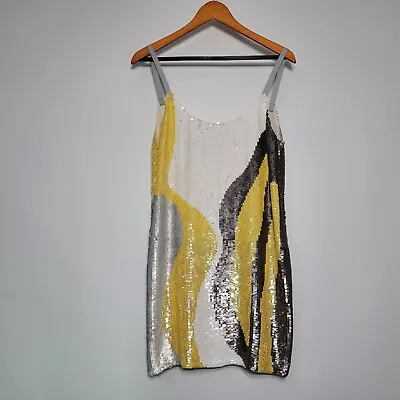 Catherine Malandrino Women's Sequin Silk Mini Dress Size 10 Yellow Rihanna • $99.99