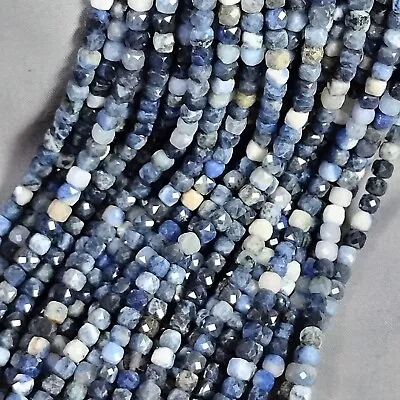 Sparkling Natural Denim Blue Sodalite 4mm Faceted Cube Block Beads 15  Str • $19