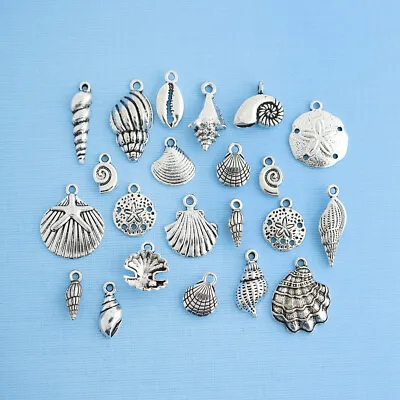 $8.95 • Buy Seashell Charm Collection Deluxe Antique Silver Tone 22 Charms - COL028