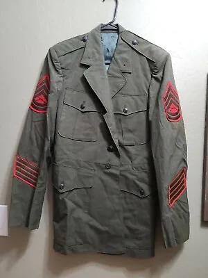 USMC Marine Corps Dress Alpha Green Service Jacket Military GYSGT Coat 42 • $28.99