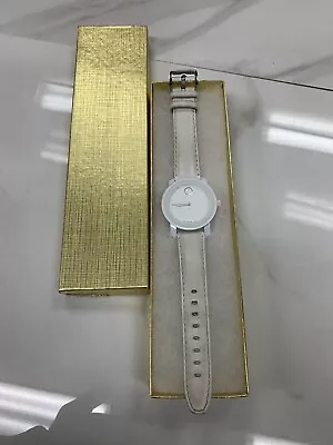 Movado Bold Men's All White Used Leather Strap Needs New Battery • $75