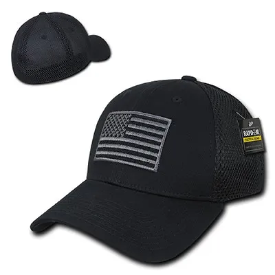 $22.95 • Buy Black USA US American Flag Tactical Operator Mesh Flex Baseball Fit Hat Cap 