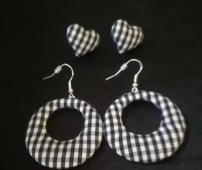 £3.50 • Buy Black & White Gingham Design Earring Set