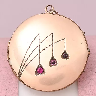 Antique Art Nouveau Jugendstil Heart Pink Paste Rose Gold Filled Locket • $195